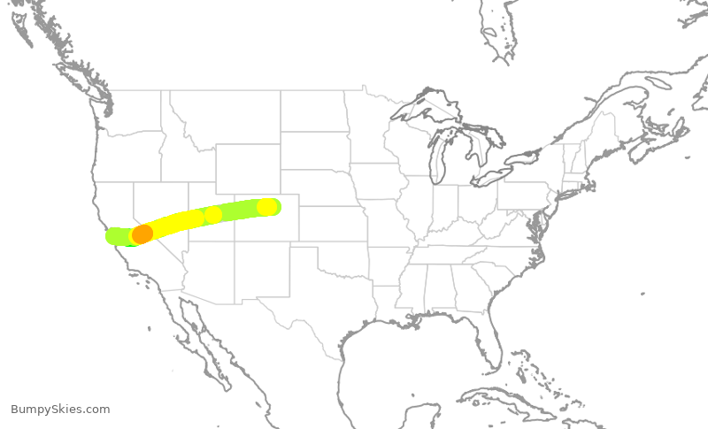 Turbulence forecast map for SWA3003, DEN to SJC