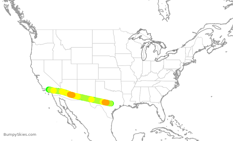 Turbulence forecast map for SWA3004, AUS to BUR
