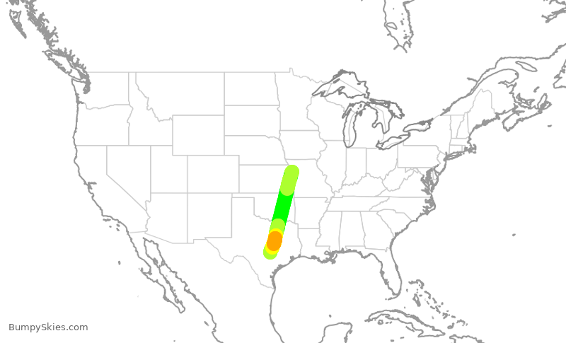 Turbulence forecast map for SWA3004, MCI to AUS