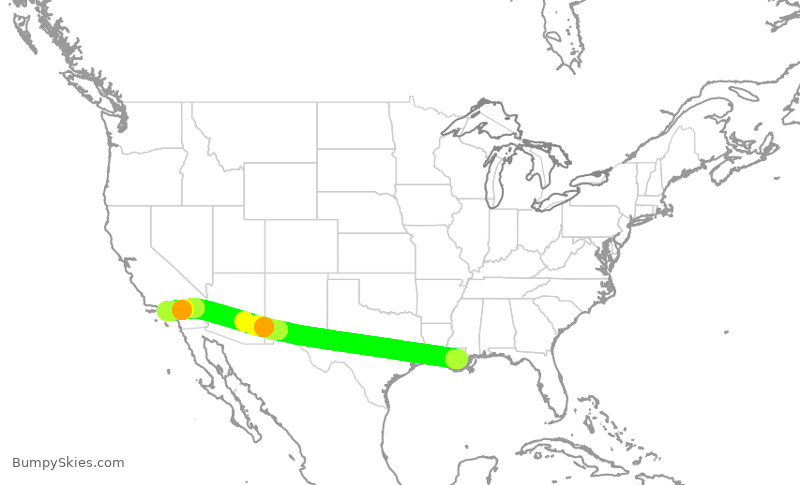 Turbulence forecast map for SWA3004, MSY to LAX