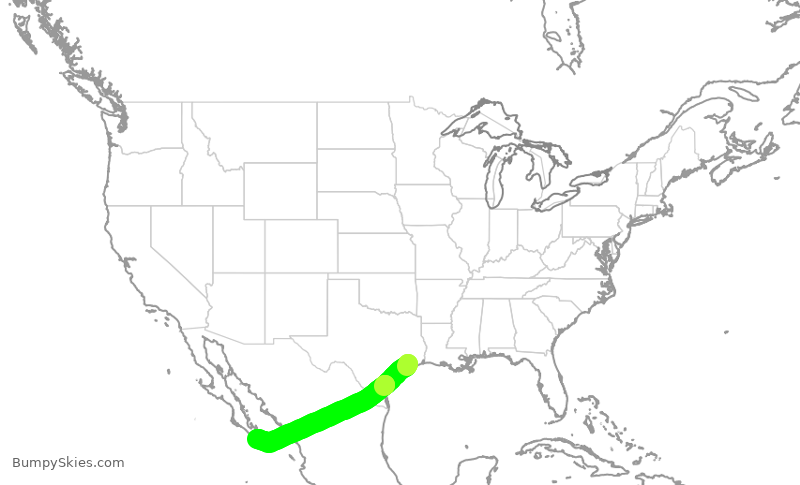 Turbulence forecast map for SWA3006, HOU to MSD