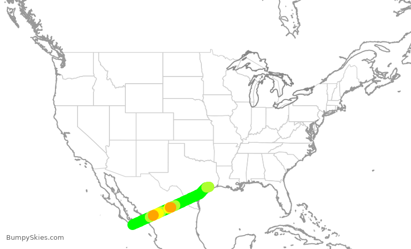 Turbulence forecast map for SWA3007, SJD to HOU