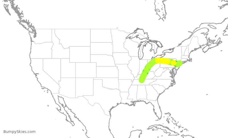 Turbulence forecast map for SWA3009, BNA to LGA