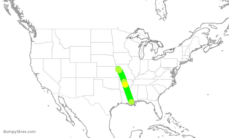 Turbulence forecast map for SWA3009, MSY to MCI