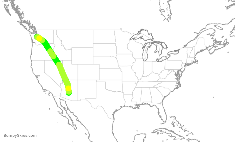 Turbulence forecast map for SWA3010, PHX to SEA