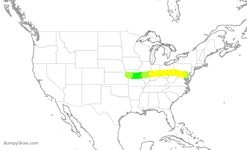 Turbulence forecast map for SWA3012, MCI to BWI