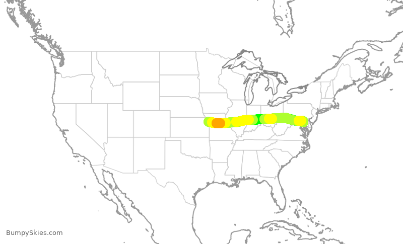 Turbulence forecast map for SWA3013, MCI to BWI