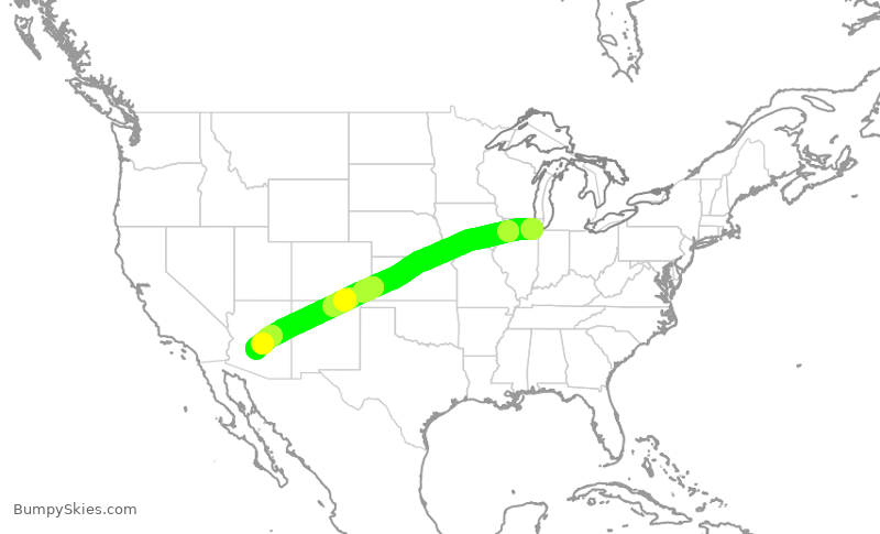 Turbulence forecast map for SWA3016, MDW to PHX