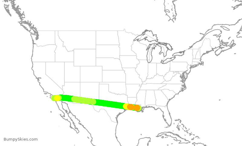 Turbulence forecast map for SWA3018, MSY to SAN