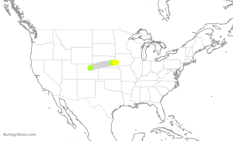 Turbulence forecast map for SWA3019, OMA to DEN