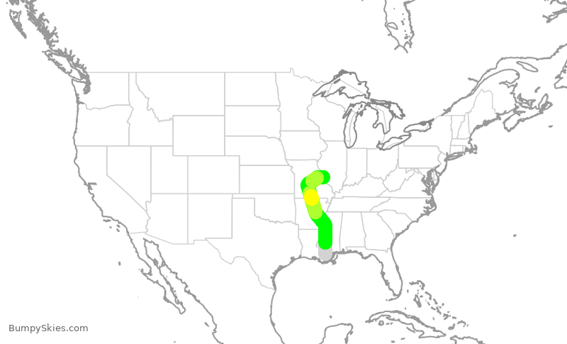 Turbulence forecast map for SWA3020, MSY to STL