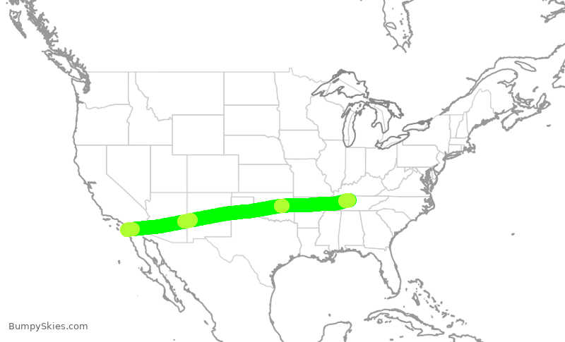 Turbulence forecast map for SWA3021, SAN to BNA