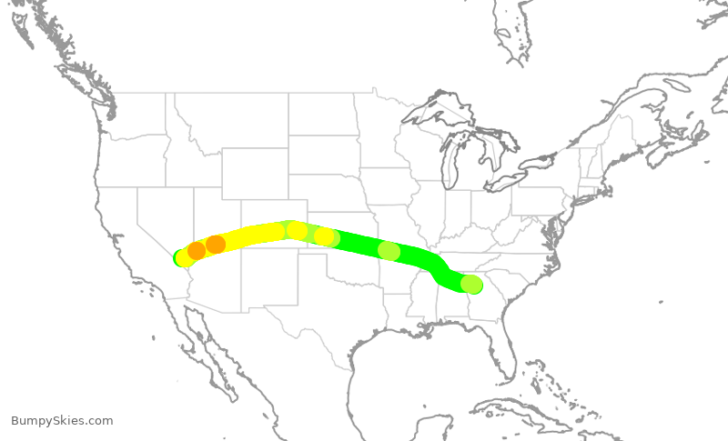 Turbulence forecast map for SWA3023, ATL to LAS