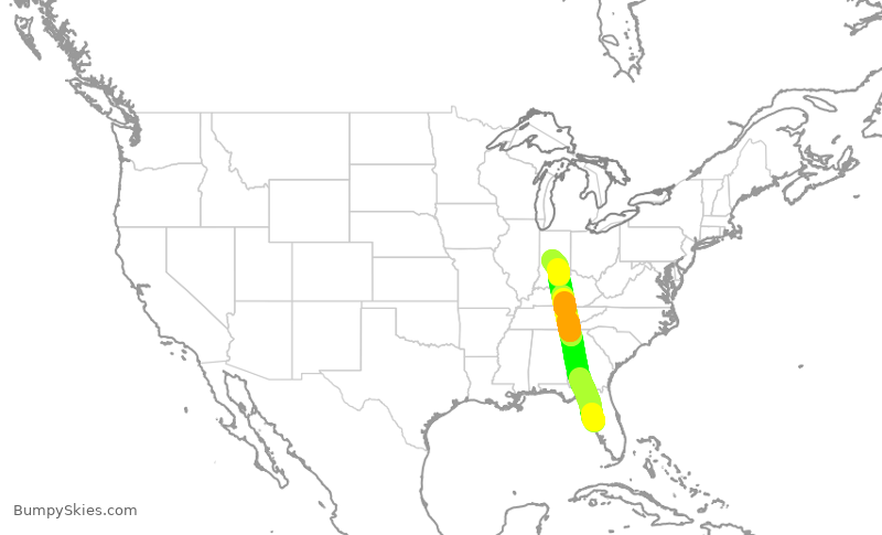 Turbulence forecast map for SWA3023, TPA to IND