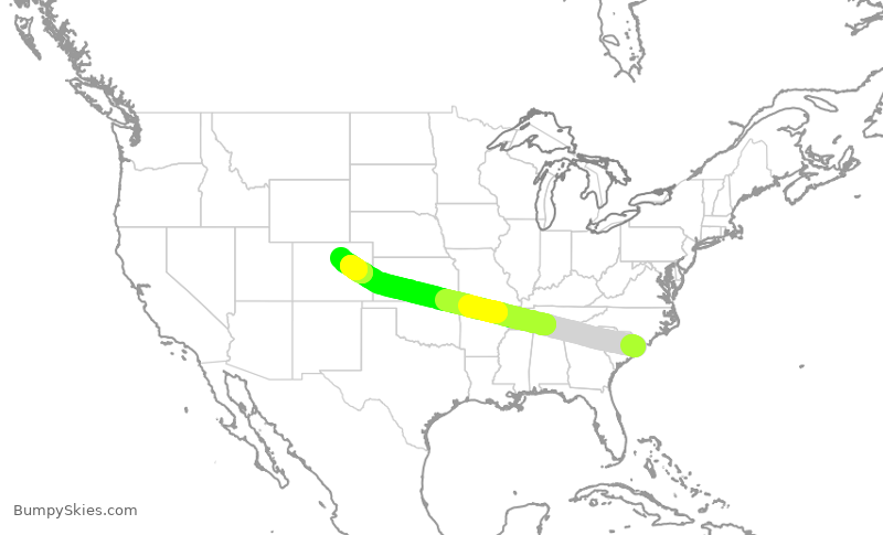 Turbulence forecast map for SWA3028, MYR to DEN