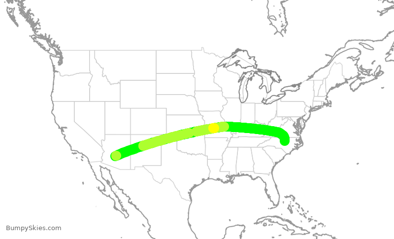 Turbulence forecast map for SWA3032, PHX to RDU