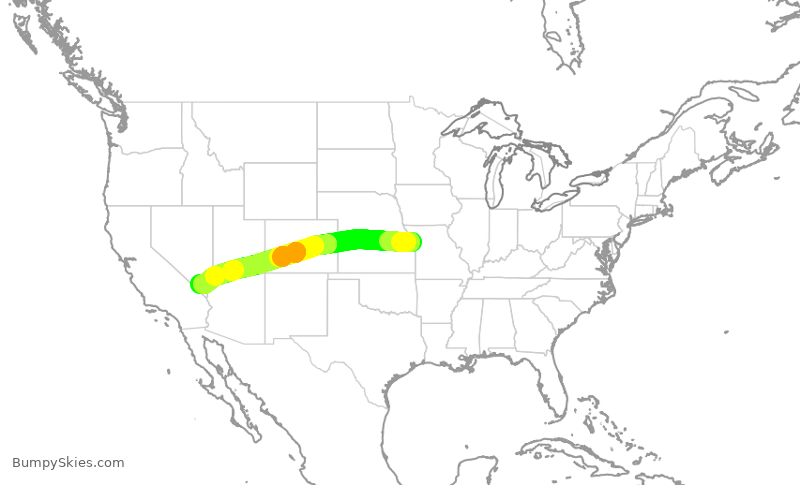 Turbulence forecast map for SWA3033, MCI to LAS