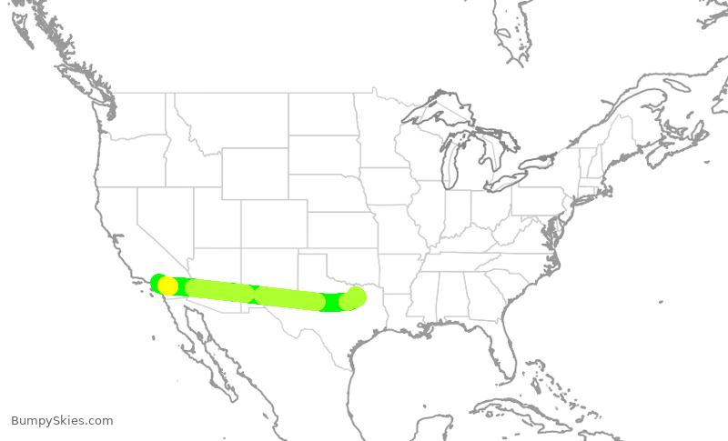 Turbulence forecast map for SWA3035, ONT to DAL
