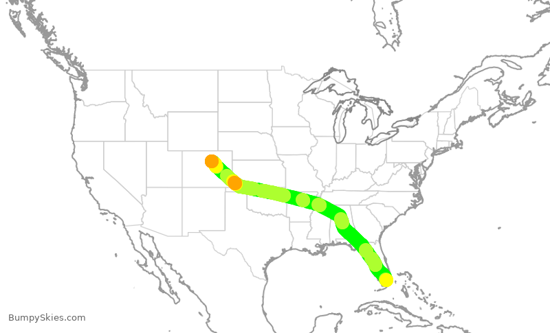 Turbulence forecast map for SWA3036, MIA to DEN