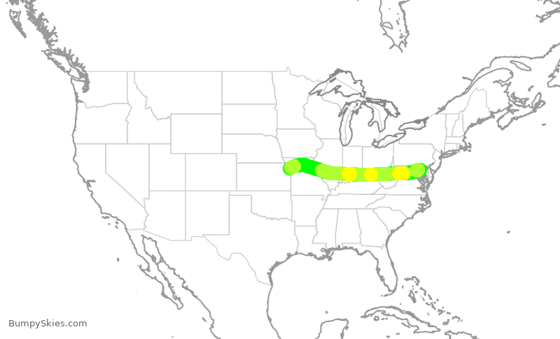 Turbulence forecast map for SWA3038, BWI to MCI