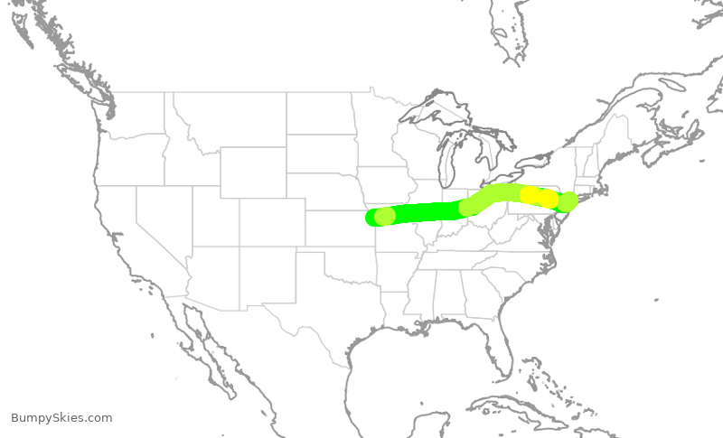 Turbulence forecast map for SWA3038, MCI to LGA