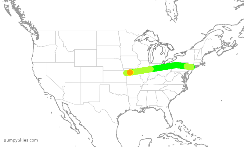 Turbulence forecast map for SWA3039, MCI to LGA
