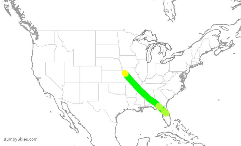Turbulence forecast map for SWA3041, MCI to MCO