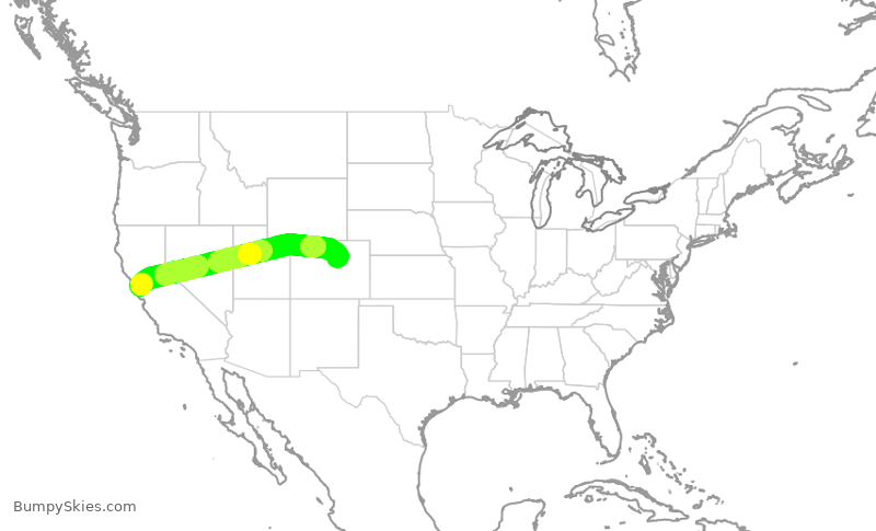 Turbulence forecast map for SWA3042, OAK to DEN