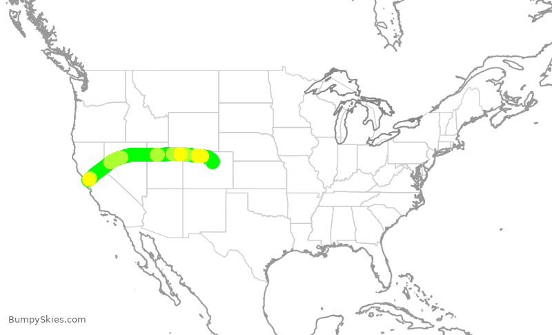 Turbulence forecast map for SWA3043, OAK to DEN