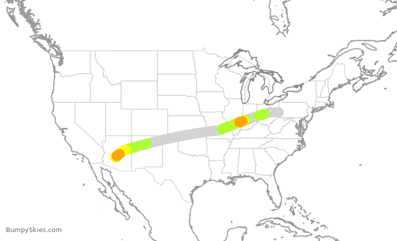 Turbulence forecast map for SWA3043, PIT to PHX