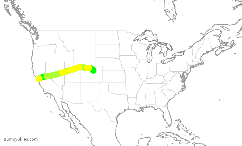 Turbulence forecast map for SWA3044, OAK to DEN