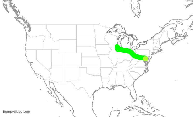 Turbulence forecast map for SWA3045, MKE to BWI