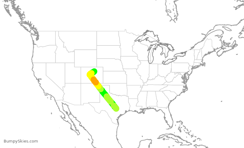 Turbulence forecast map for SWA3047, AUS to DEN