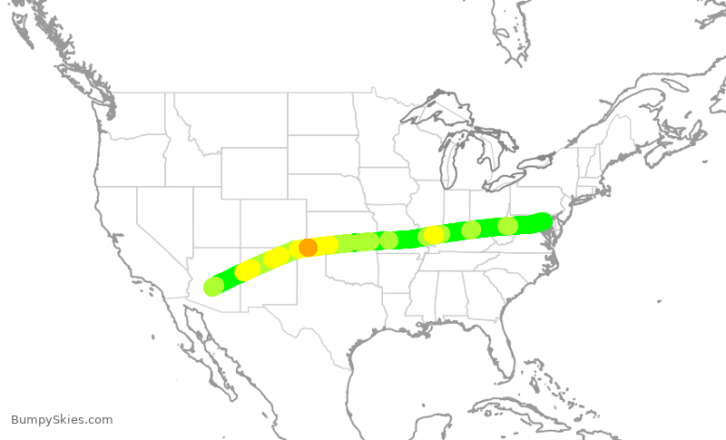 Turbulence forecast map for SWA304, BWI to PHX