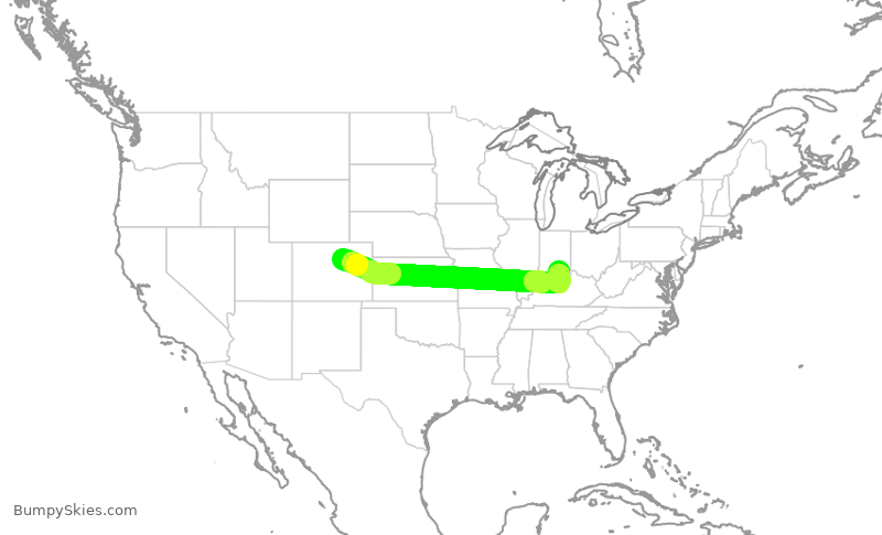 Turbulence forecast map for SWA3050, DEN to IND