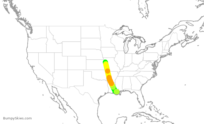 Turbulence forecast map for SWA3052, MCI to MSY