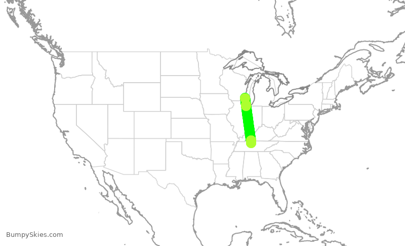 Turbulence forecast map for SWA3055, MKE to BNA