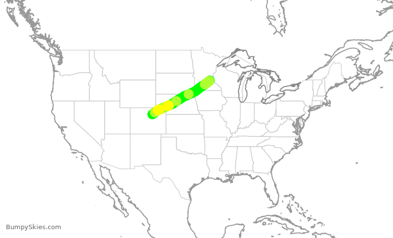 Turbulence forecast map for SWA3063, MSP to DEN