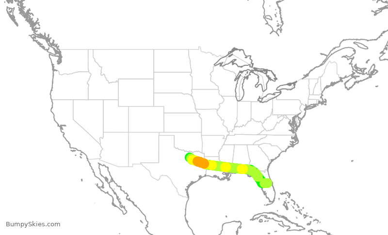 Turbulence forecast map for SWA3064, MCO to DAL