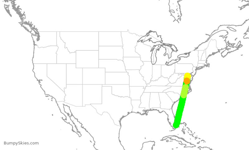 Turbulence forecast map for SWA3072, BWI to FLL