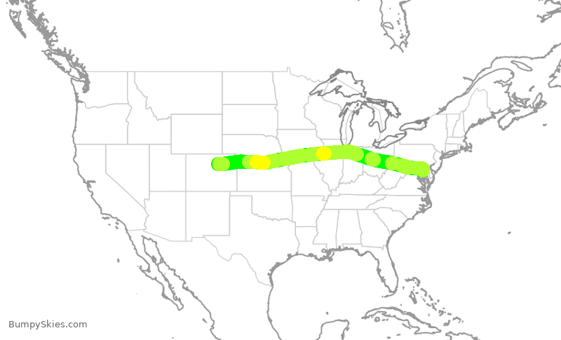 Turbulence forecast map for SWA3072, DEN to BWI