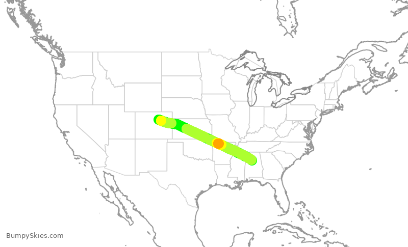 Turbulence forecast map for SWA3073, DEN to BHM