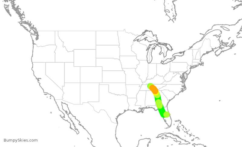 Turbulence forecast map for SWA3085, MCO to BNA