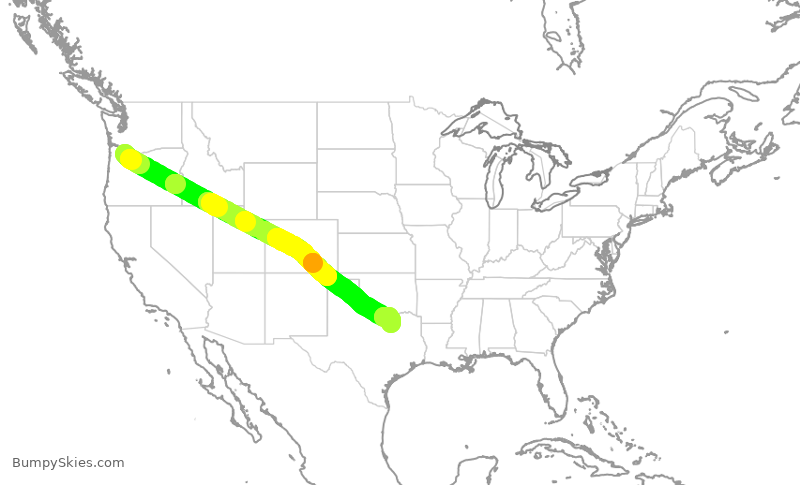 Turbulence forecast map for SWA3085, PDX to DAL