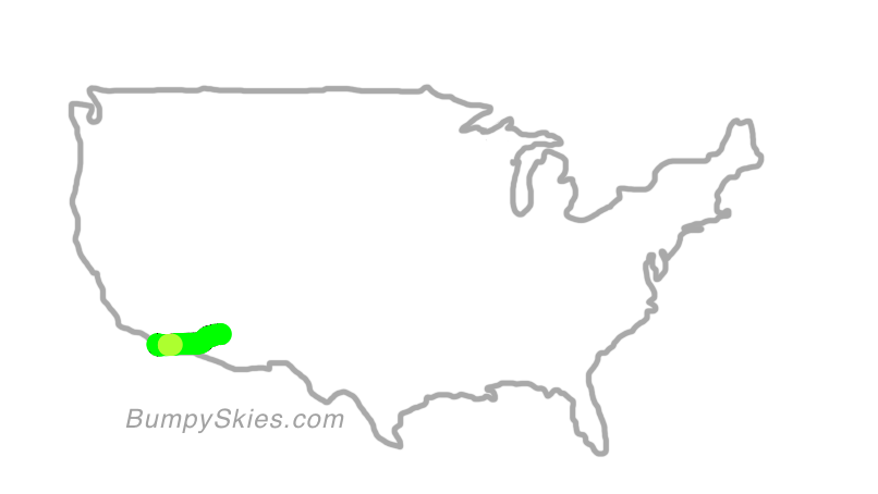 Map of continental US with illustrated flight path and turbulence forecast (described in text below)