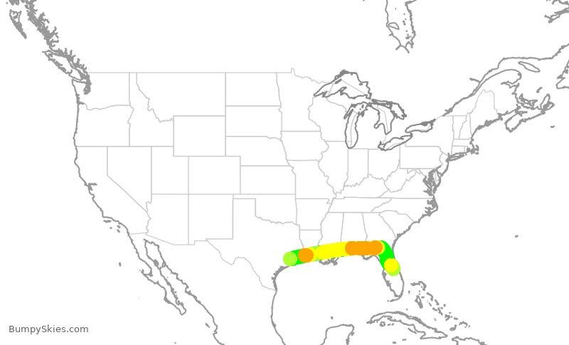 Turbulence forecast map for SWA3091, HOU to MCO
