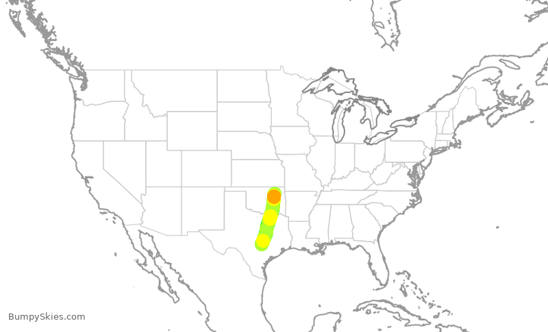 Turbulence forecast map for SWA3091, TUL to AUS