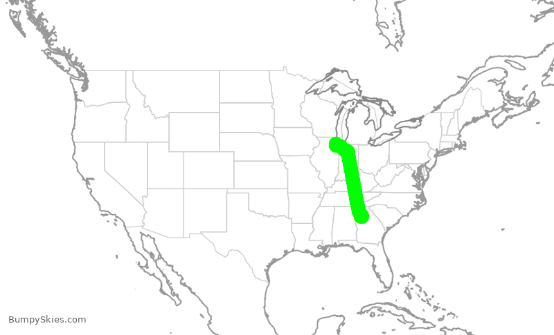 Turbulence forecast map for SWA309, ATL to MDW