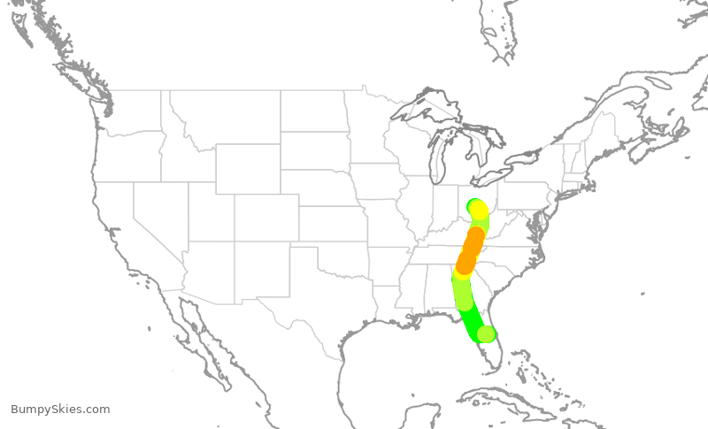 Turbulence forecast map for SWA3103, MCO to CMH