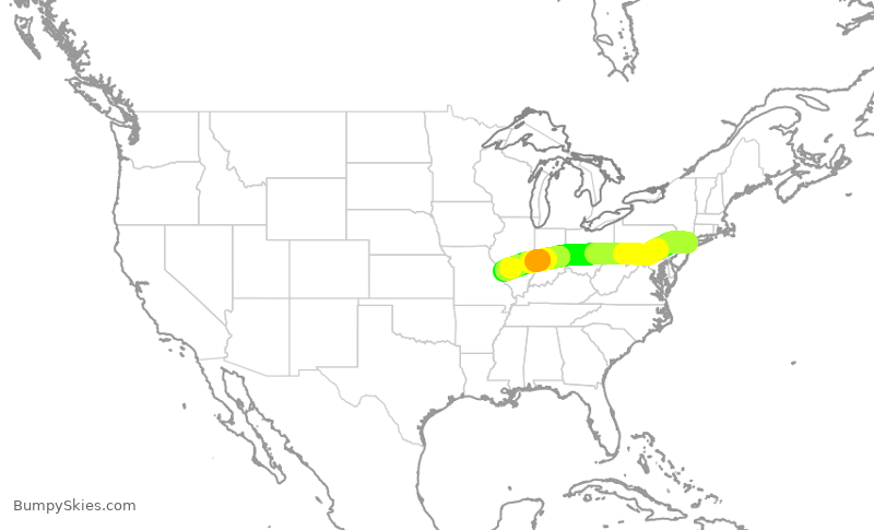 Turbulence forecast map for SWA3105, LGA to STL